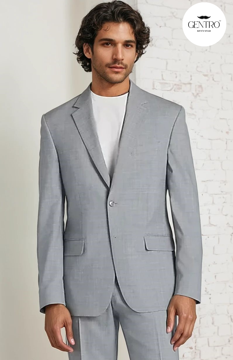Men’s Light Grey 2-Piece Summer Suit – Lightweight Slim Fit Suit for Weddings, Business & Formal Daytime Wear