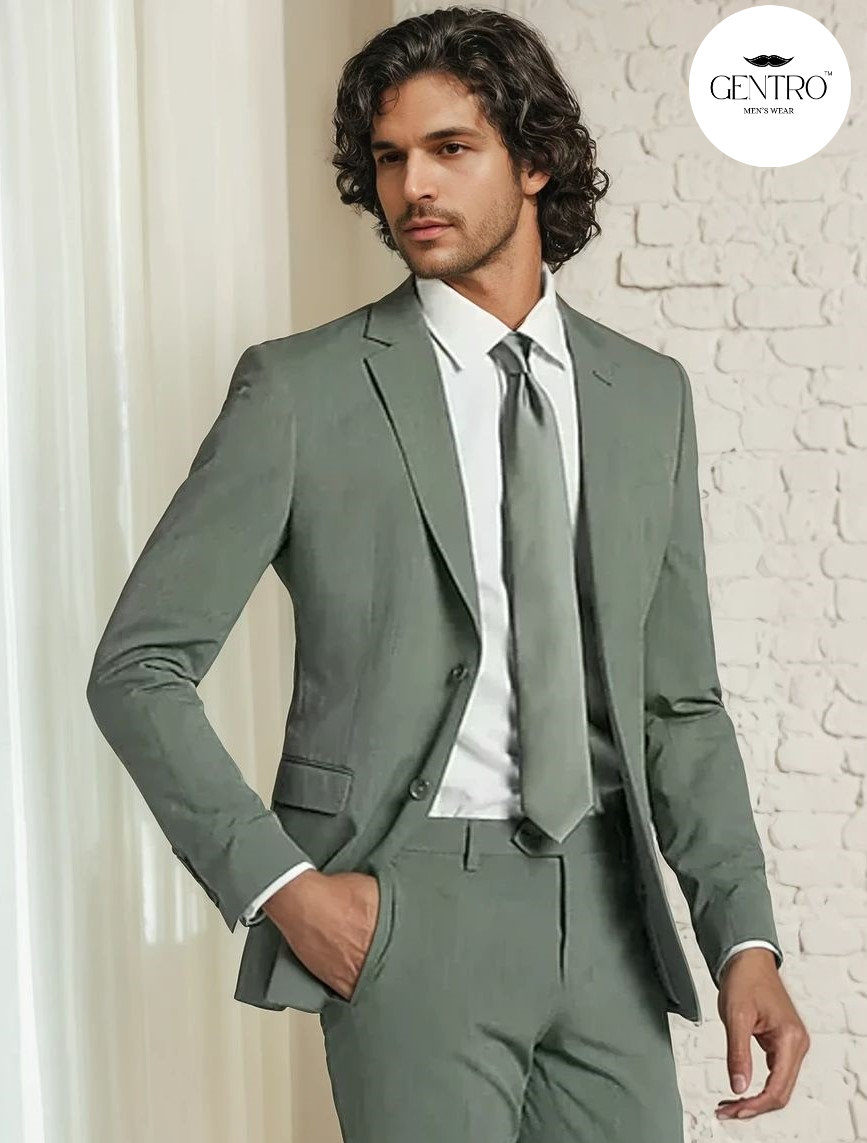 Men’s Green 2-Piece Summer Suit – Lightweight Slim Fit Suit for Weddings, Garden Parties & Daytime Formal Events