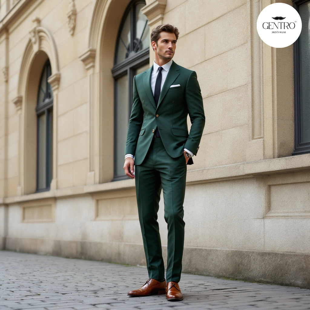 Men’s Emerald Green Slim-Fit Suit – Unique Formal Wedding & Prom Tuxedo | Stylish 2-Piece Outfit for Special Occasions