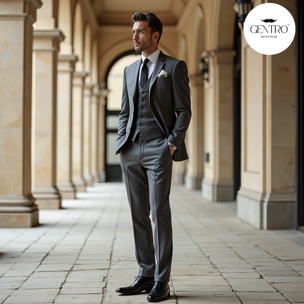 Classic Grey Men’s Suit – Slim Fit Groom & Office Wear | Elegant Formal 3-Piece Outfit