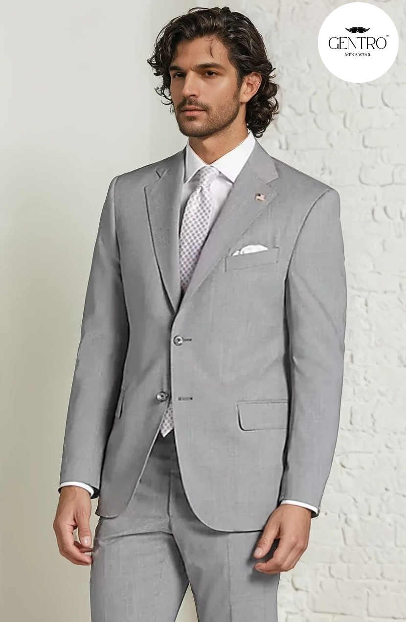 Men’s Light Grey 2-Piece Summer Suit – Lightweight Slim Fit Suit for Weddings, Business & Modern Day Events