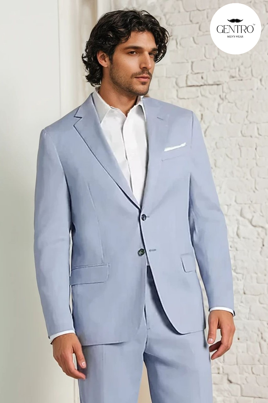 Men’s Sky Blue 2-Piece Summer Suit – Lightweight Slim Fit Suit for Weddings, Garden Parties & Daytime Formalwear