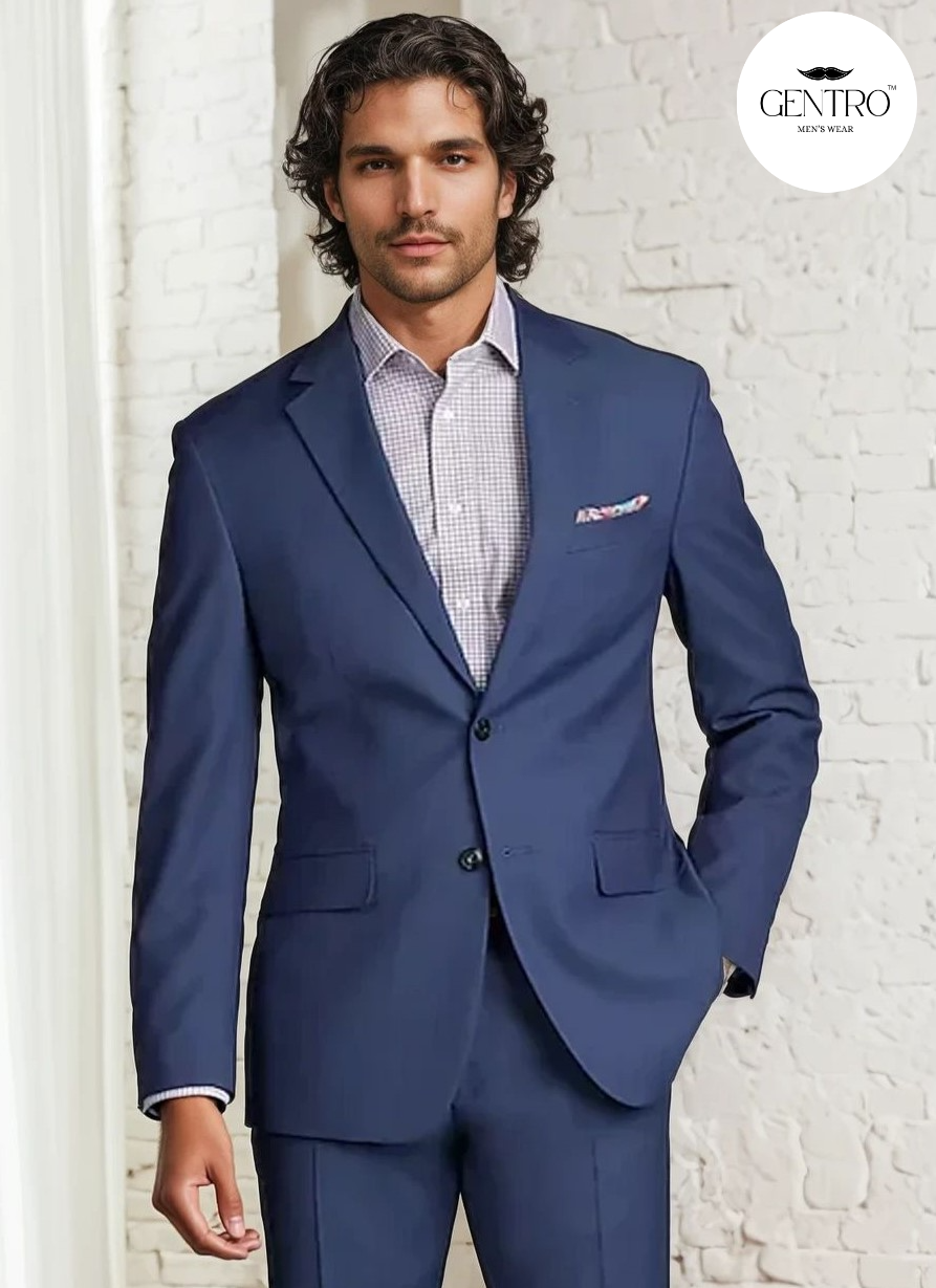 Men’s Dark Blue 2-Piece Summer Suit – Lightweight Slim Fit Suit for Weddings, Business & Formal Summer Occasions