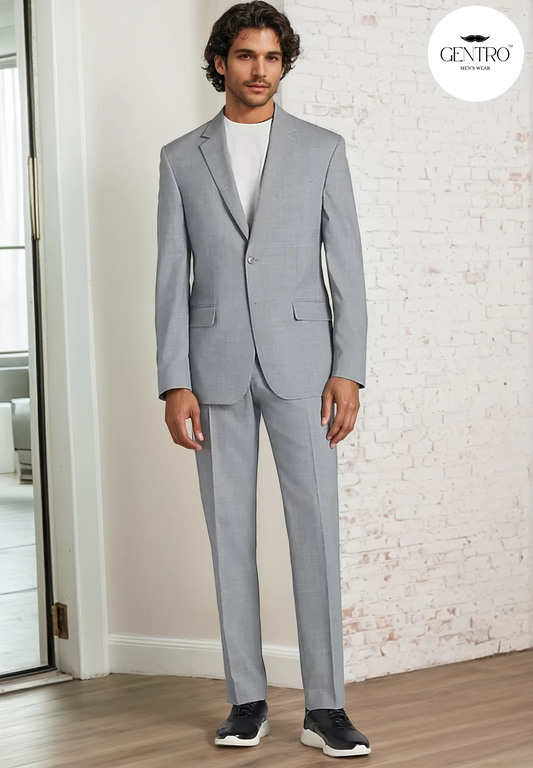 Men’s Light Grey 2-Piece Summer Suit – Lightweight Slim Fit Suit for Weddings, Business & Formal Daytime Wear