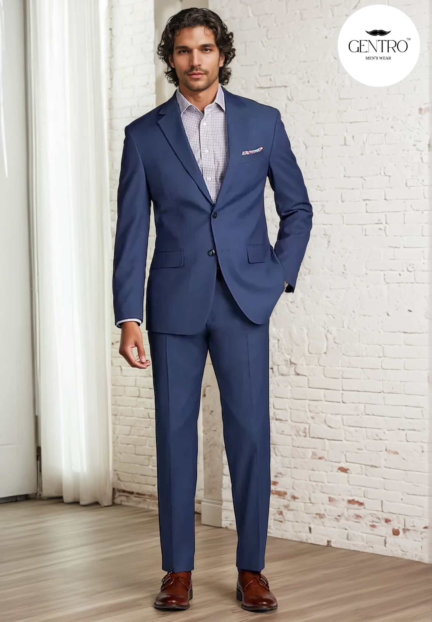 Men’s Dark Blue 2-Piece Summer Suit – Lightweight Slim Fit Suit for Weddings, Business & Formal Summer Occasions