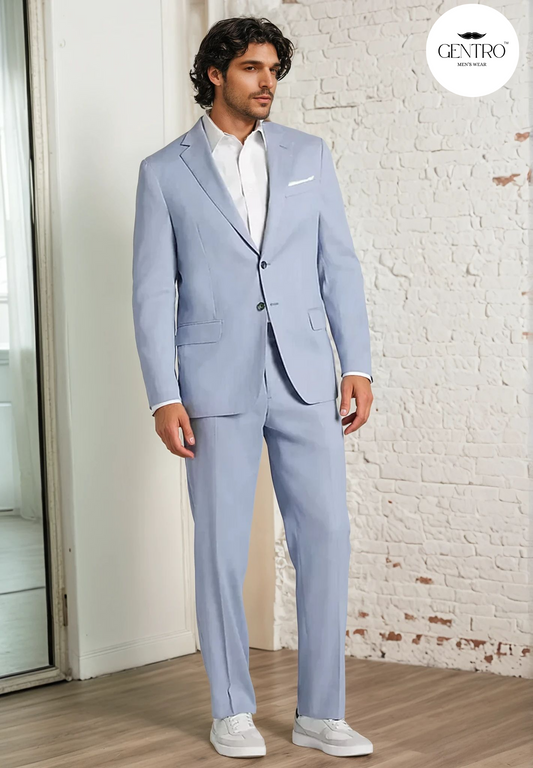 Men’s Sky Blue 2-Piece Summer Suit – Lightweight Slim Fit Suit for Weddings, Garden Parties & Daytime Formalwear