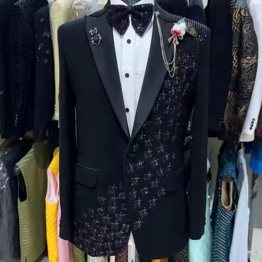 Black Designer Hand Embroidered Tuxedo