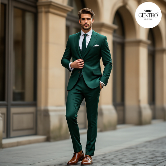 Men’s Emerald Green Slim-Fit Suit – Unique Formal Wedding & Prom Tuxedo | Stylish 2-Piece Outfit for Special Occasions